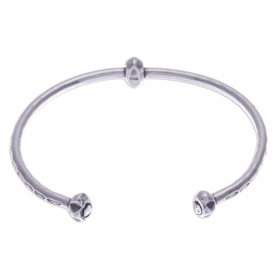 Sterling Silver Cuff Bracelet with Hill Tribe Pendant - Charming Core