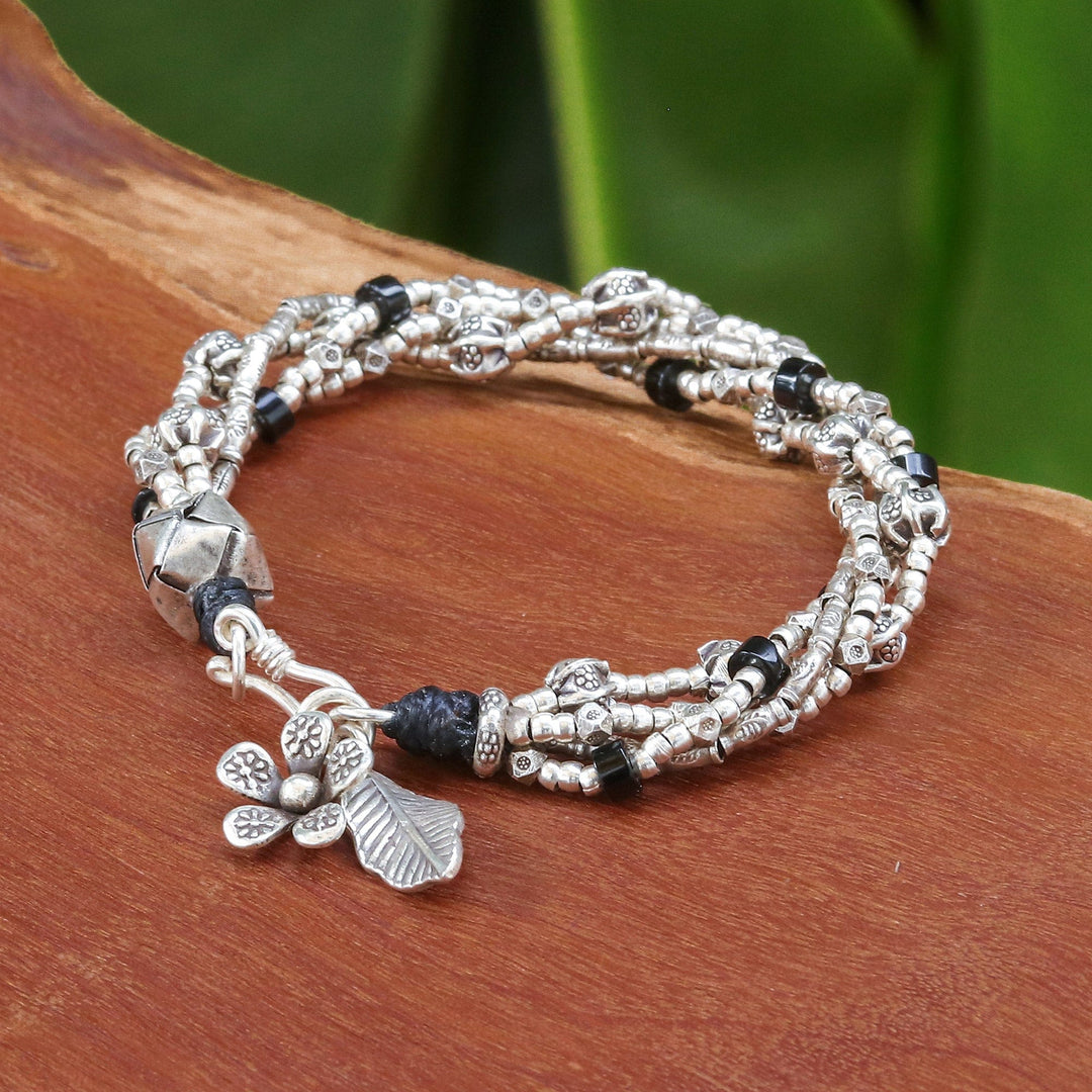 Hill Tribe-Themed Agate and Silver Beaded Charm Bracelet - Call for Harmony