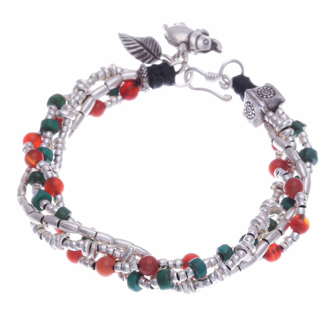Hill Tribe-Themed Carnelian and Silver Beaded Charm Bracelet - Call for Courage