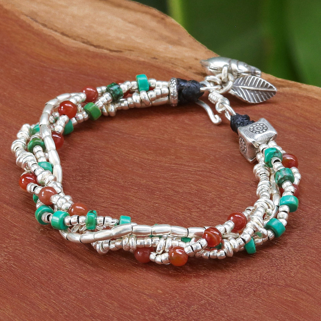 Hill Tribe-Themed Carnelian and Silver Beaded Charm Bracelet - Call for Courage