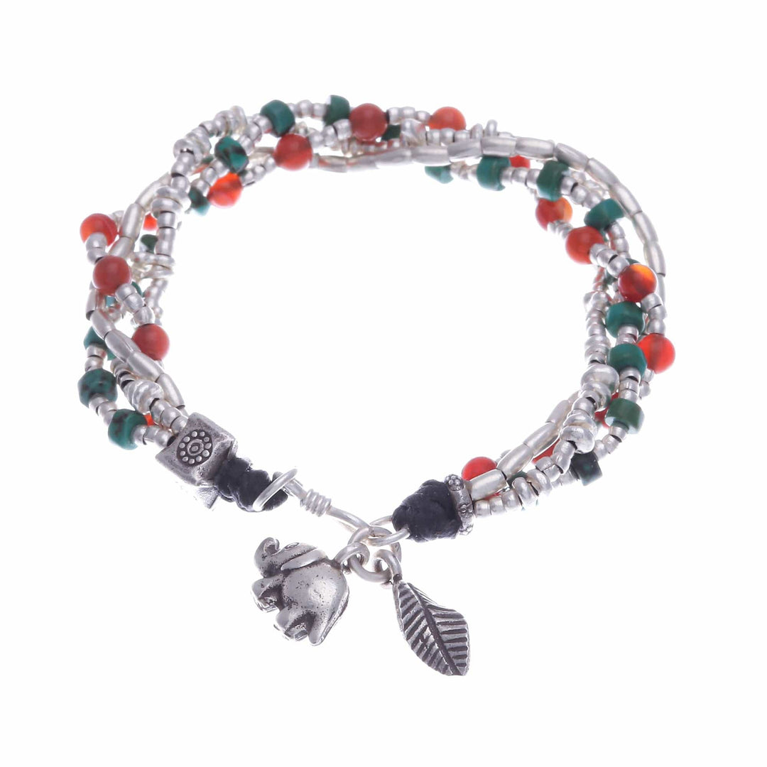 Hill Tribe-Themed Carnelian and Silver Beaded Charm Bracelet - Call for Courage