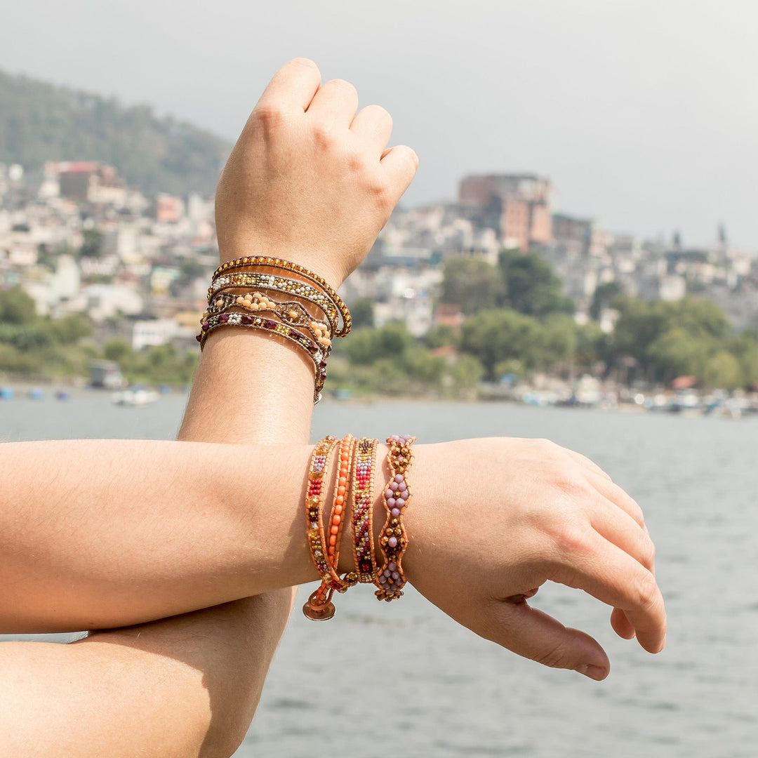 Two Handcrafted Beaded Positive Energy Long Wrap Bracelets - Protection and Abundance