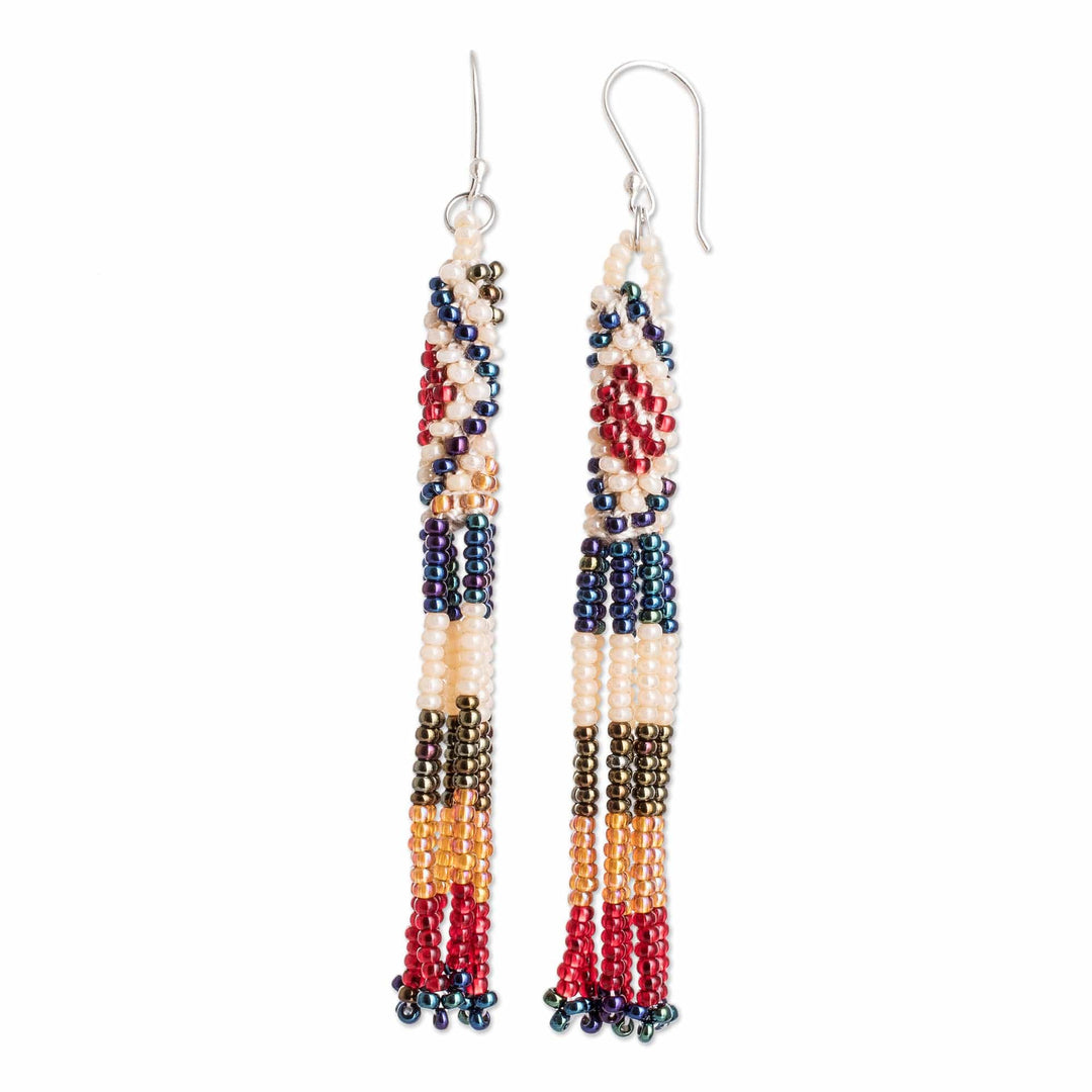 Beige and Blue Crystal and Glass Beaded Waterfall Earrings - Beige & Blue Waters