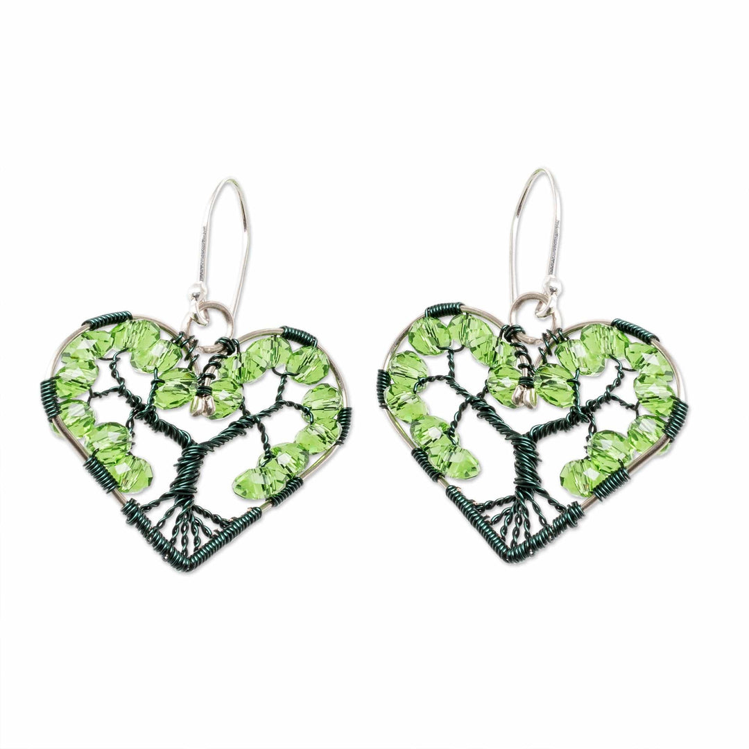 Nature-Themed Heart-Shaped Green Beaded Dangle Earrings - Love for Nature