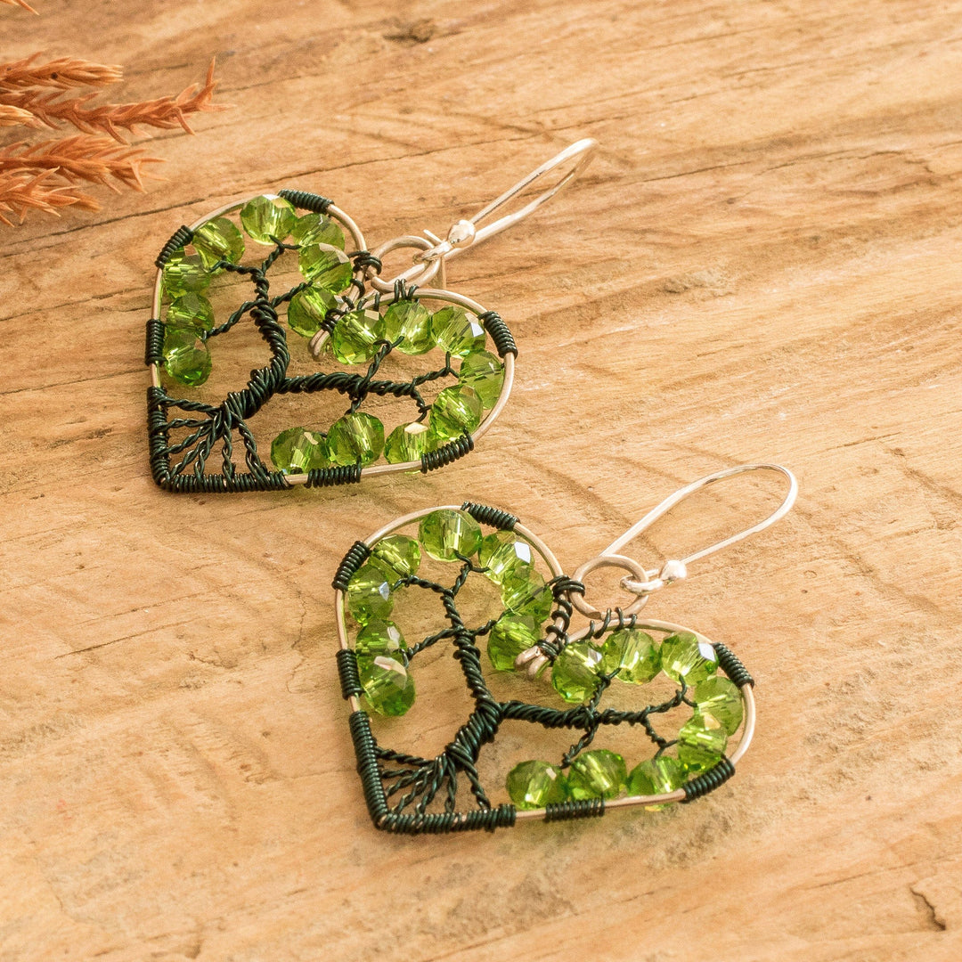 Nature-Themed Heart-Shaped Green Beaded Dangle Earrings - Love for Nature