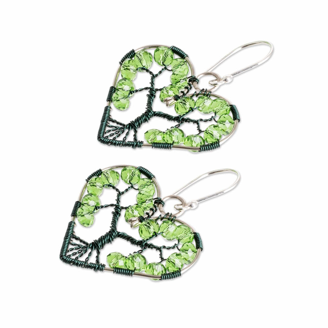 Nature-Themed Heart-Shaped Green Beaded Dangle Earrings - Love for Nature