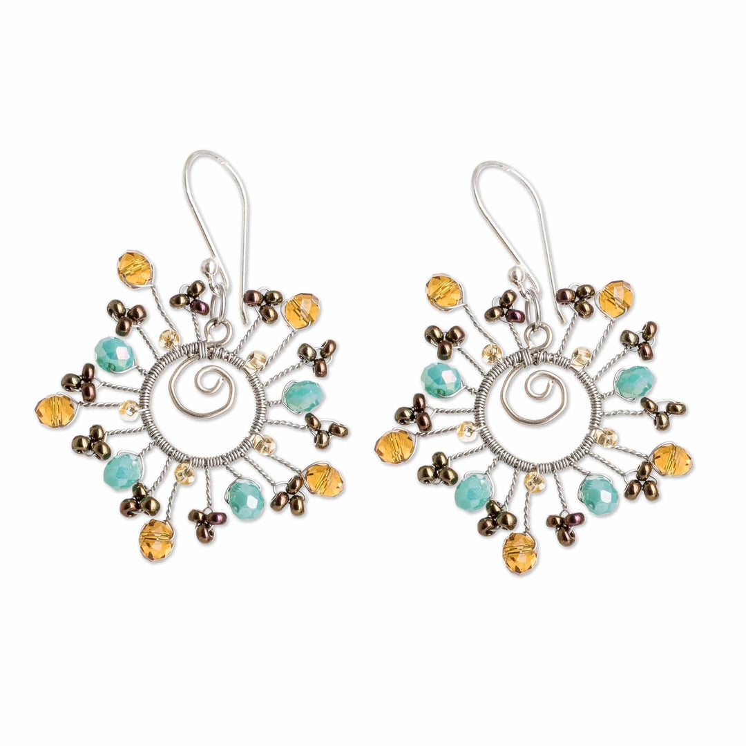 Crystal & Glass Beaded Dangle Earrings with 925 Silver Hooks - Beaming Sun