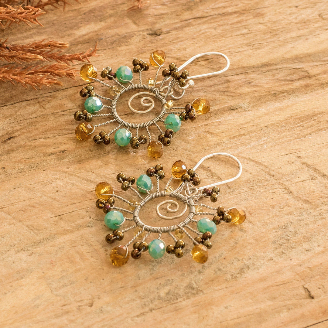 Crystal & Glass Beaded Dangle Earrings with 925 Silver Hooks - Beaming Sun