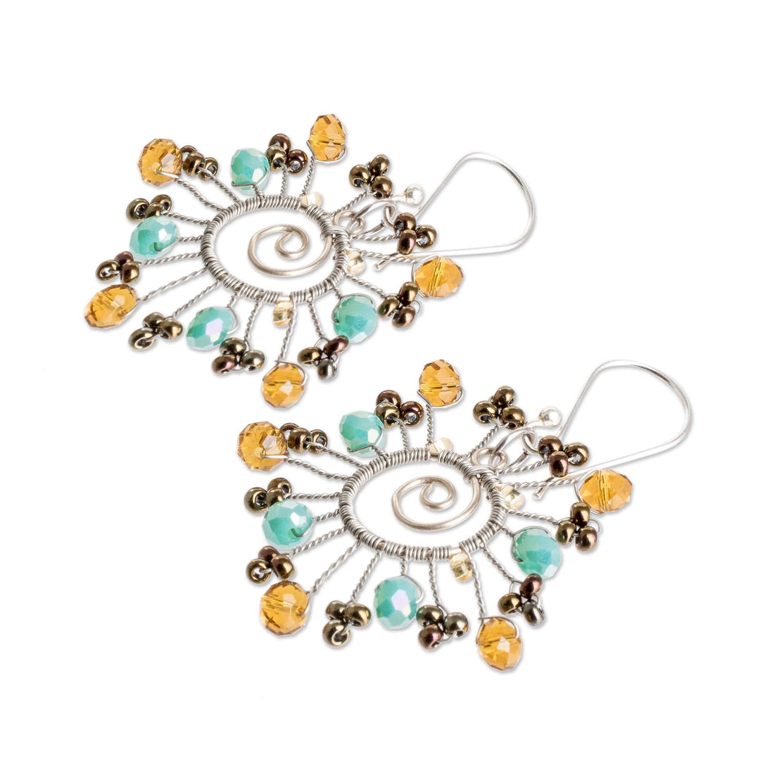Crystal & Glass Beaded Dangle Earrings with 925 Silver Hooks - Beaming Sun