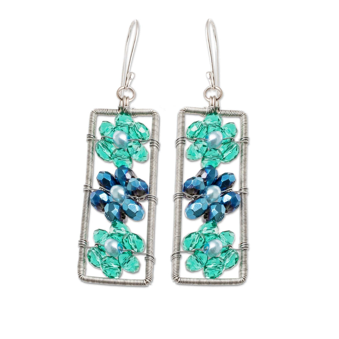 Handmade Crystal & Glass Beaded Floral Dangle Earrings - Blossoming Spring