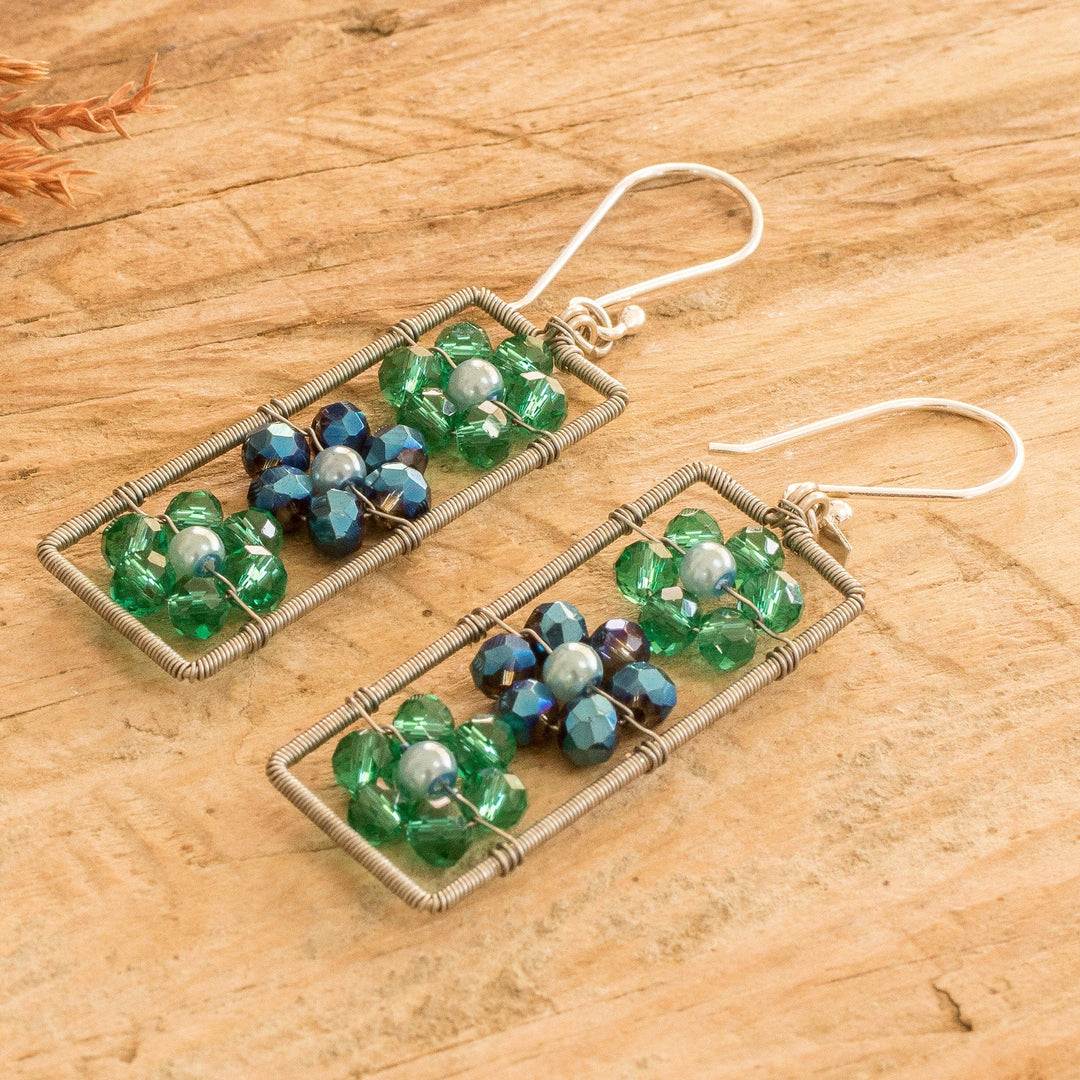 Handmade Crystal & Glass Beaded Floral Dangle Earrings - Blossoming Spring