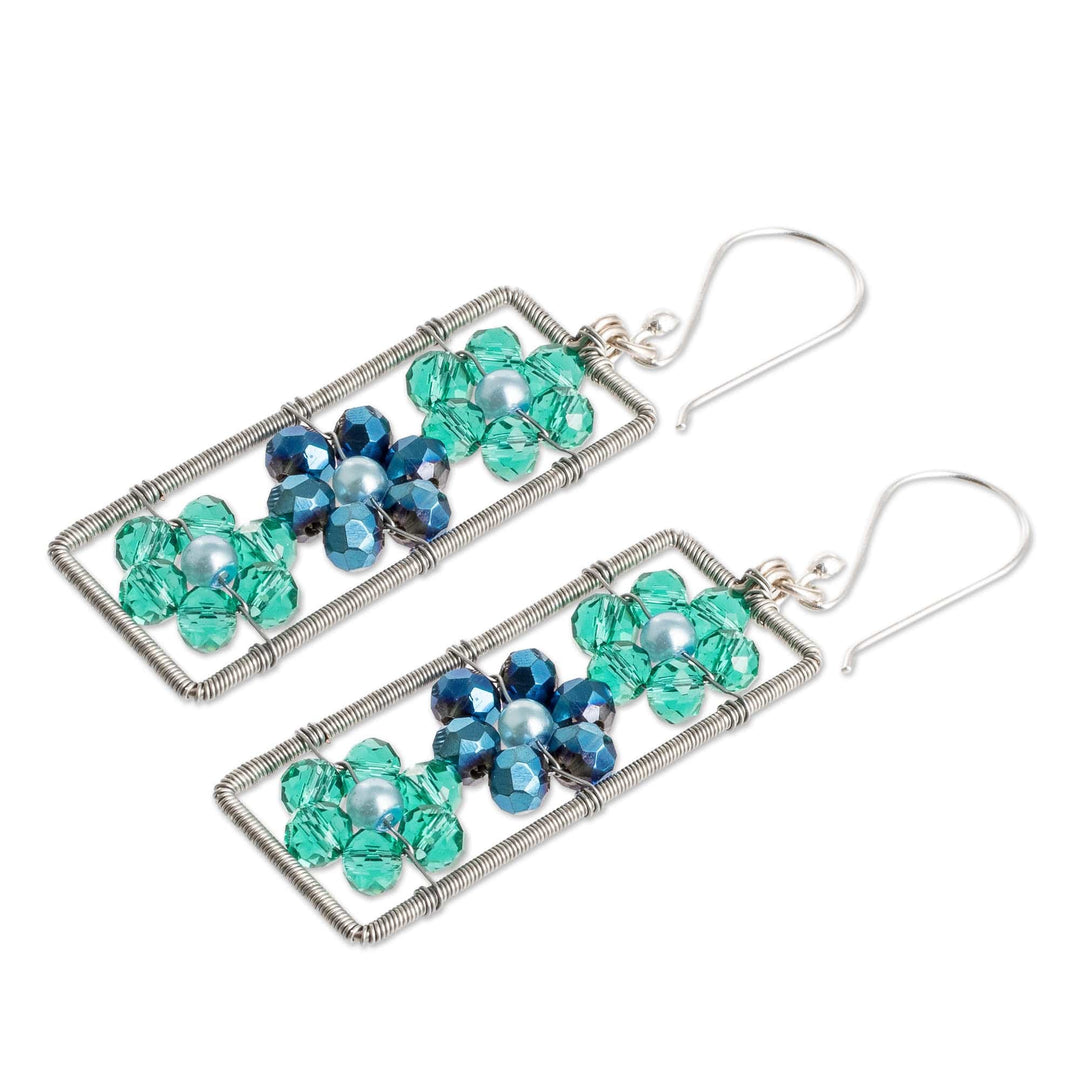 Handmade Crystal & Glass Beaded Floral Dangle Earrings - Blossoming Spring