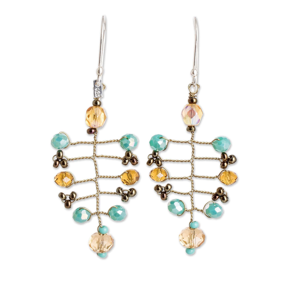 Handmade Crystal & Glass Beaded Leaf Dangle Earrings - Lush Leaf