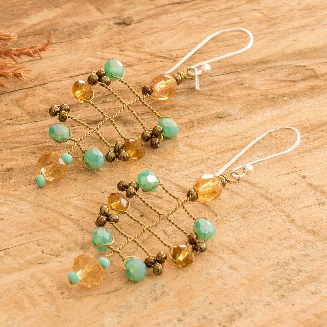 Handmade Crystal & Glass Beaded Leaf Dangle Earrings - Lush Leaf