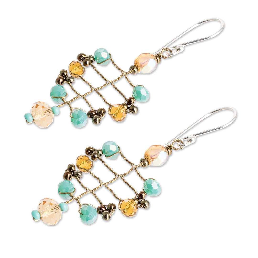 Handmade Crystal & Glass Beaded Leaf Dangle Earrings - Lush Leaf