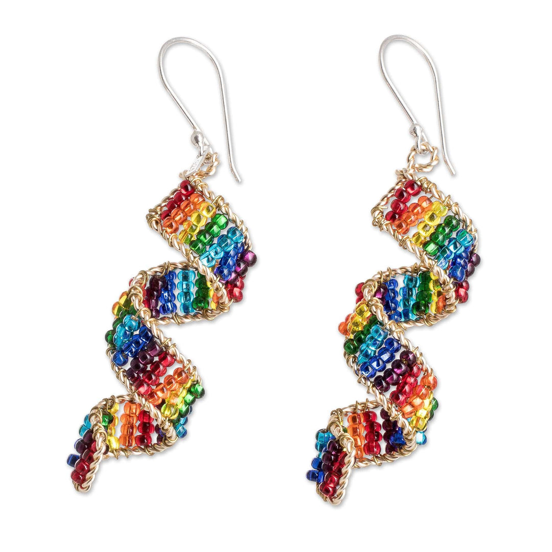 Handmade Colorful Crystal & Glass Beaded Dangle Earrings - Rainbow Fiesta