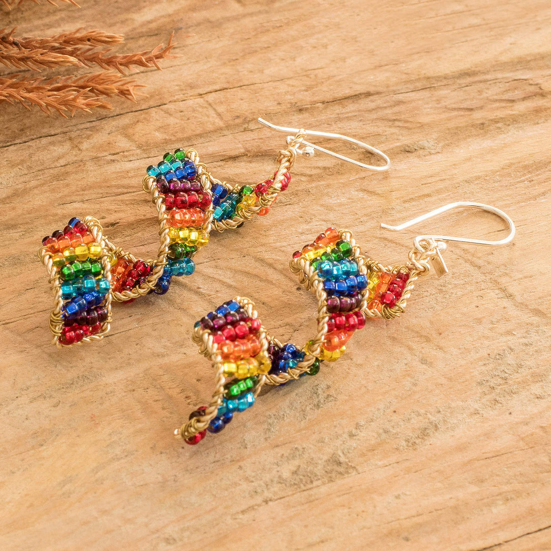 Handmade Colorful Crystal & Glass Beaded Dangle Earrings - Rainbow Fiesta