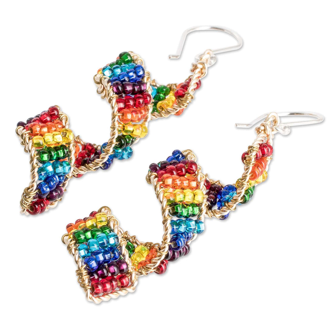 Handmade Colorful Crystal & Glass Beaded Dangle Earrings - Rainbow Fiesta