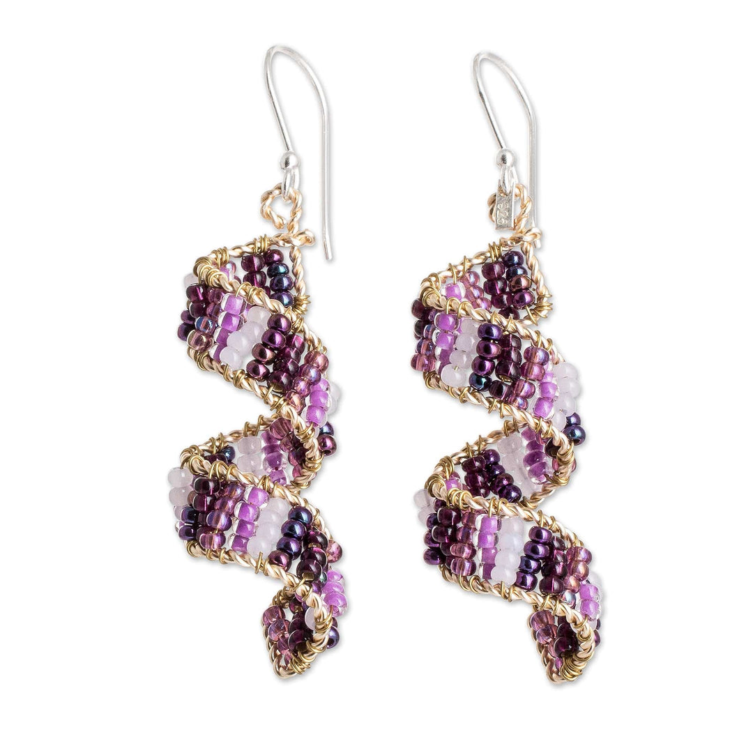 Handmade Crystal & Glass Beaded Dangle Earrings in Purple - Purple Fiesta