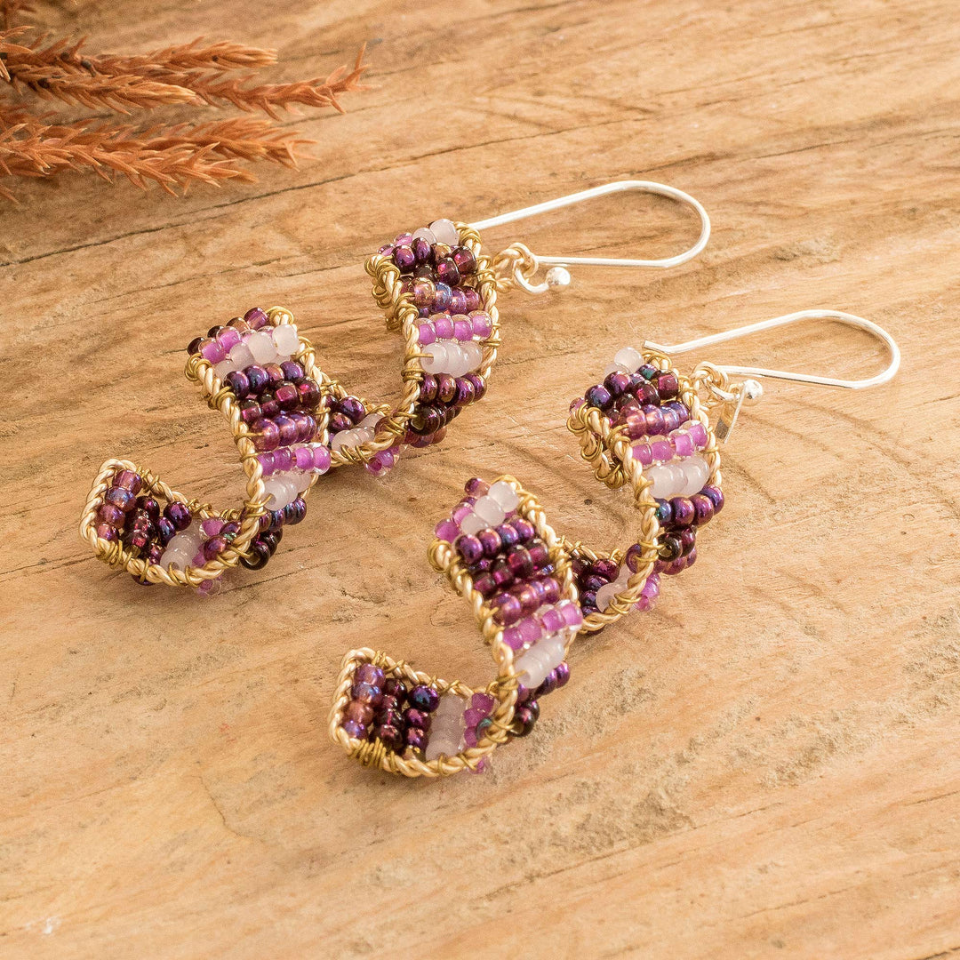 Handmade Crystal & Glass Beaded Dangle Earrings in Purple - Purple Fiesta