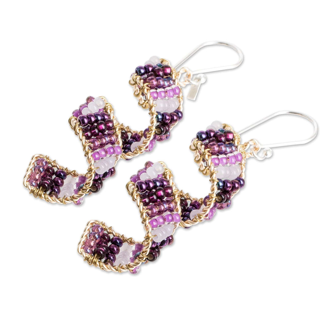 Handmade Crystal & Glass Beaded Dangle Earrings in Purple - Purple Fiesta