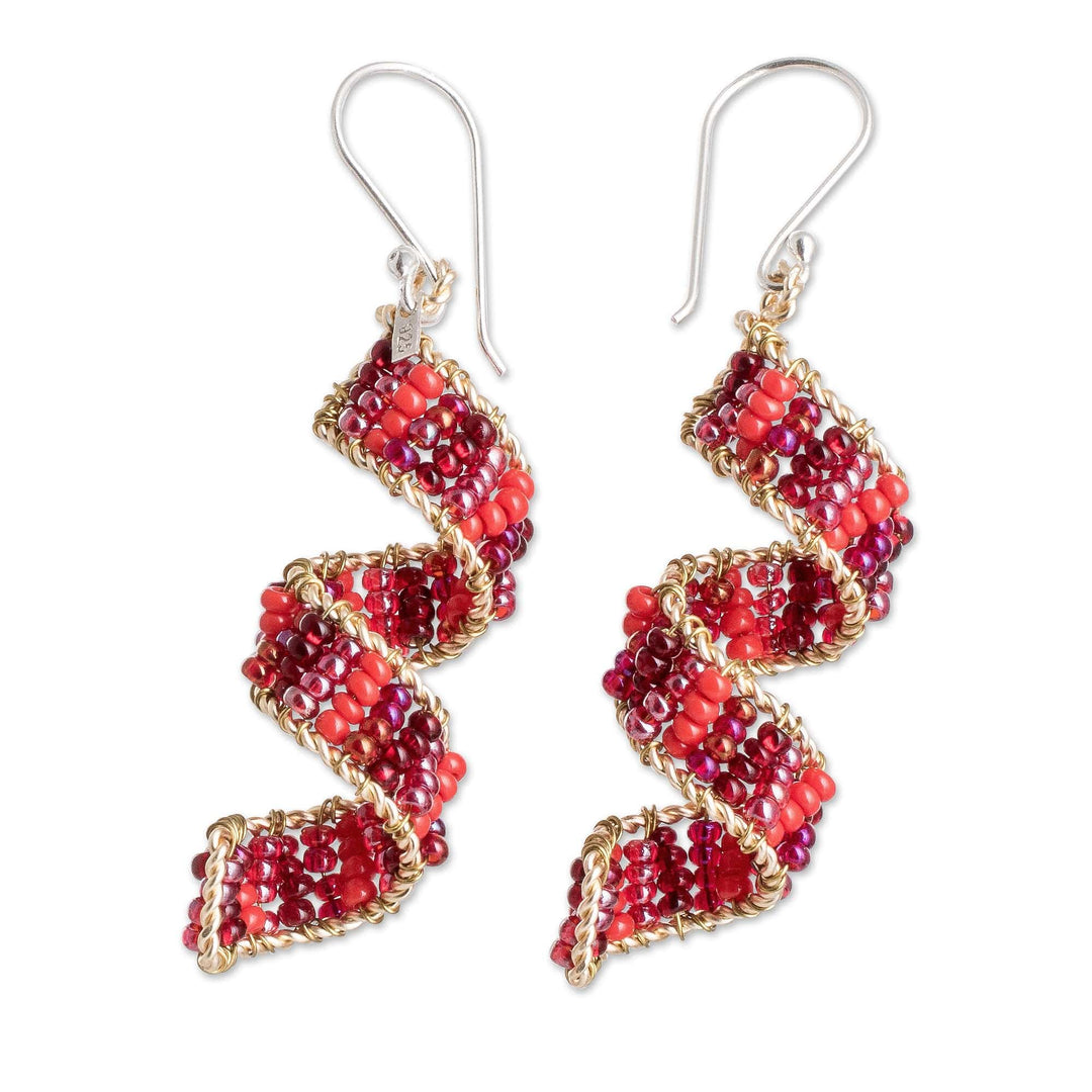 Handmade Crystal & Glass Beaded Dangle Earrings in Red - Red Fiesta