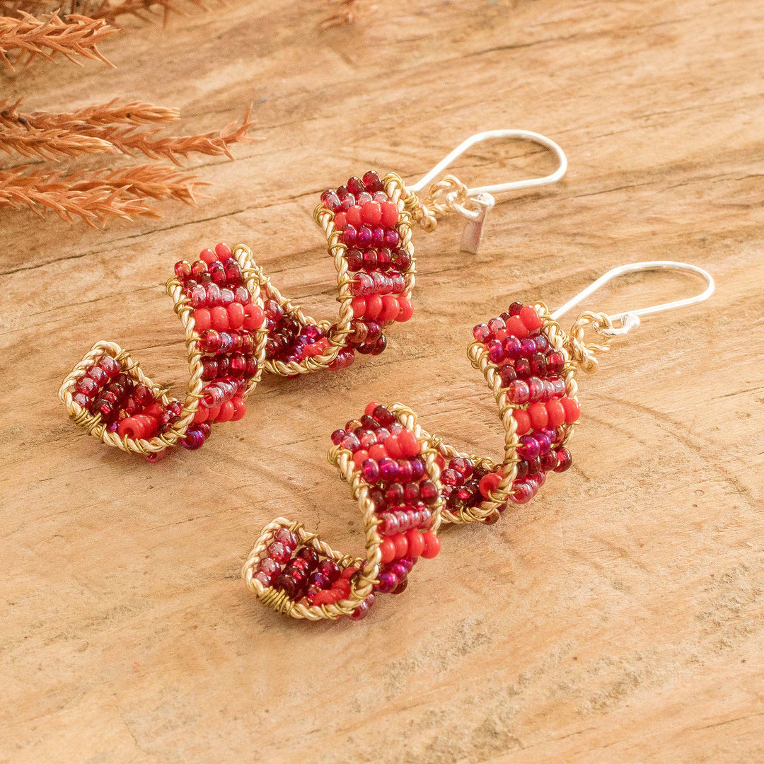 Handmade Crystal & Glass Beaded Dangle Earrings in Red - Red Fiesta