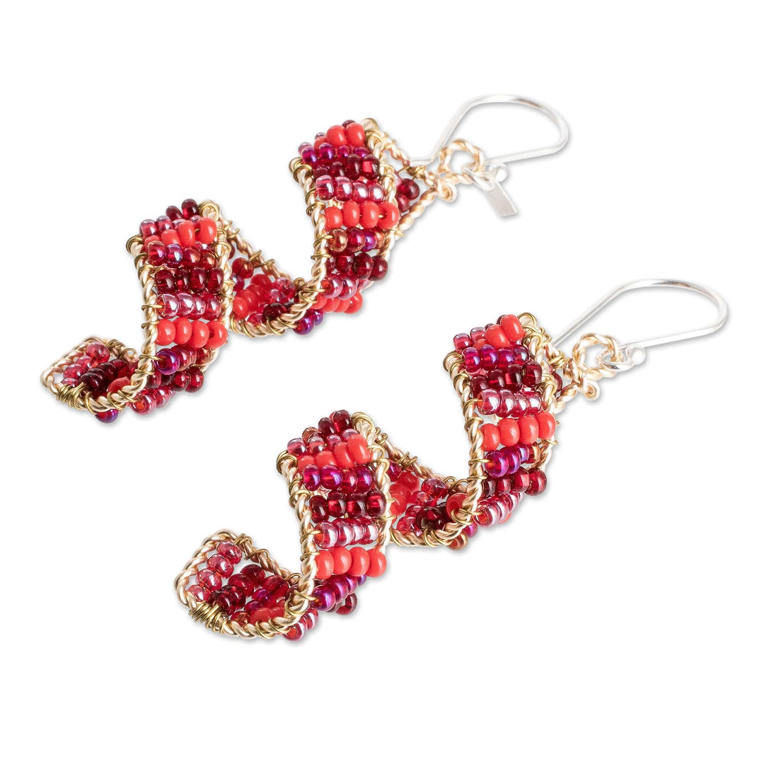Handmade Crystal & Glass Beaded Dangle Earrings in Red - Red Fiesta