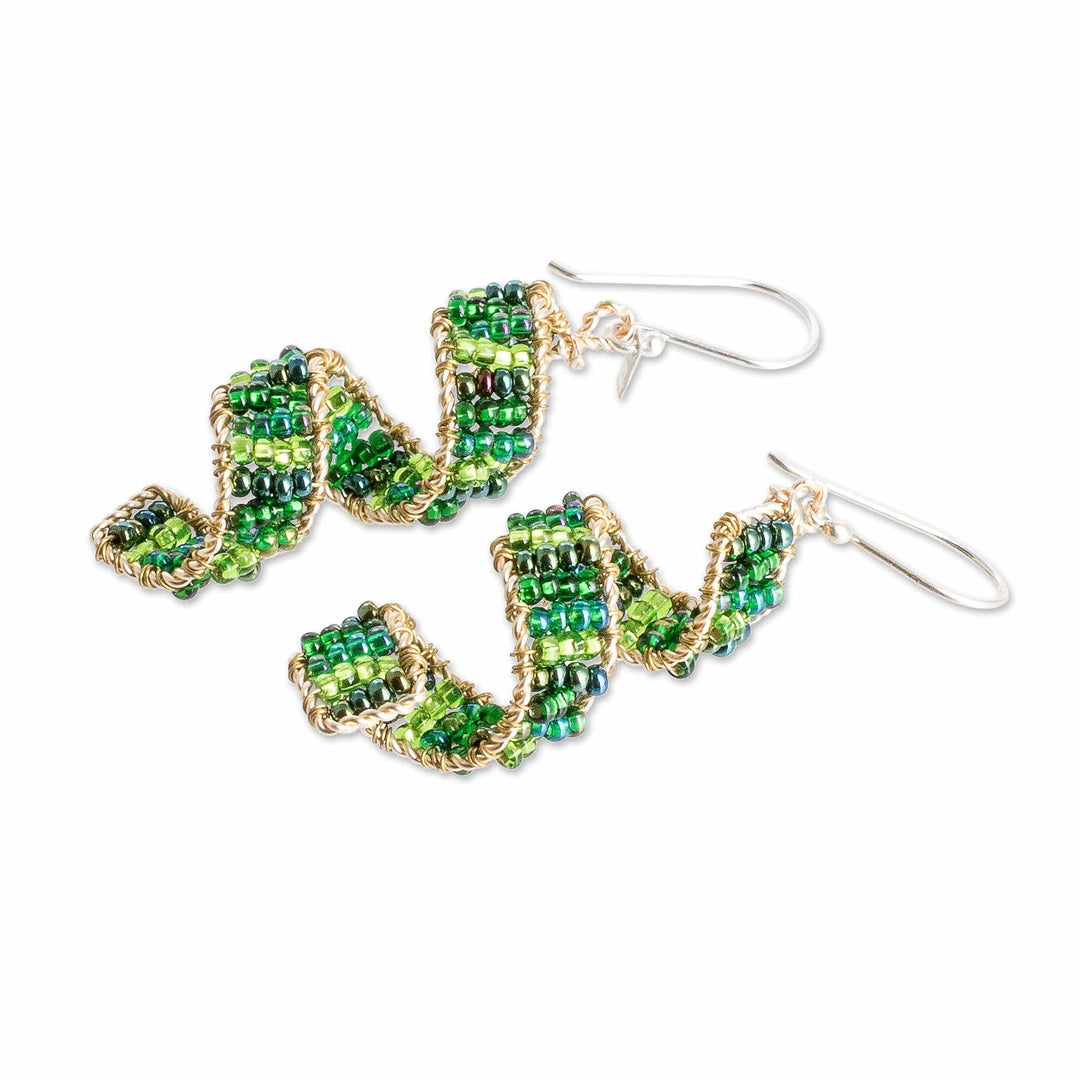 Handcrafted Glass Beaded Dangle Earrings in Green - Green Fiesta