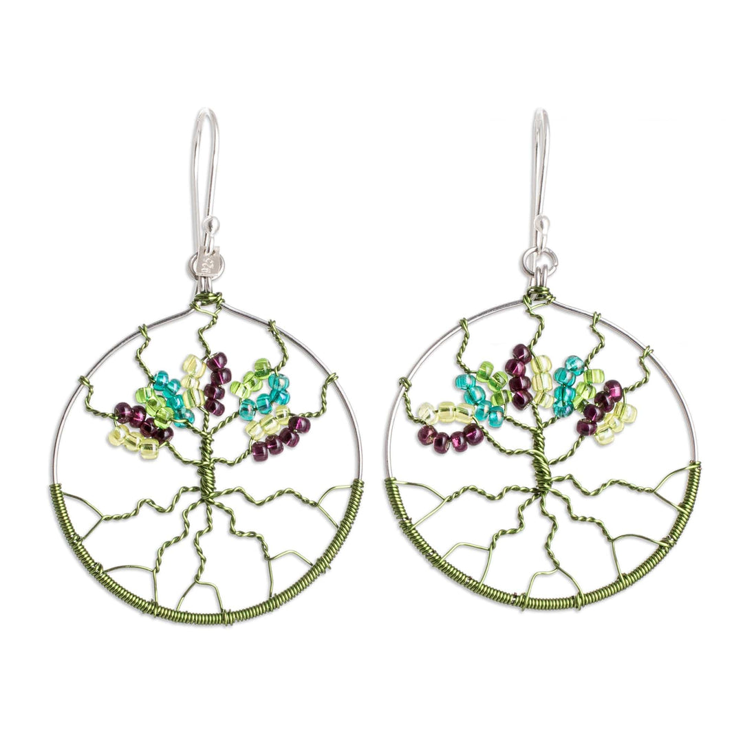 Tree-Themed Green Crystal and Glass Beaded Dangle Earrings - Roots of Vitality in Green