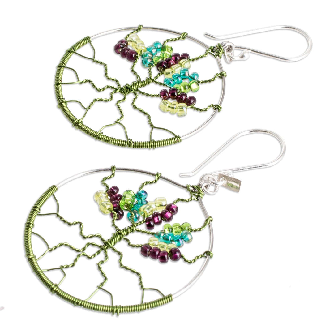 Tree-Themed Green Crystal and Glass Beaded Dangle Earrings - Roots of Vitality in Green