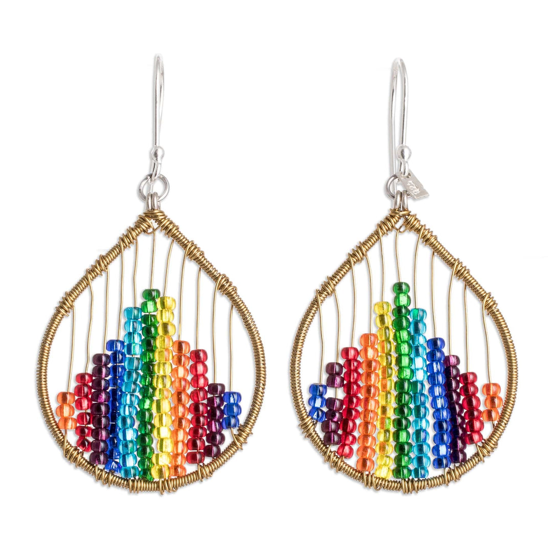 Glass Beaded Dangle Earrings in Rainbow Hues - Rainbow Contrasts