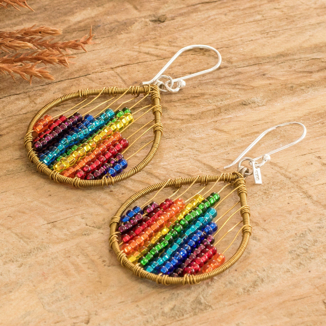 Glass Beaded Dangle Earrings in Rainbow Hues - Rainbow Contrasts