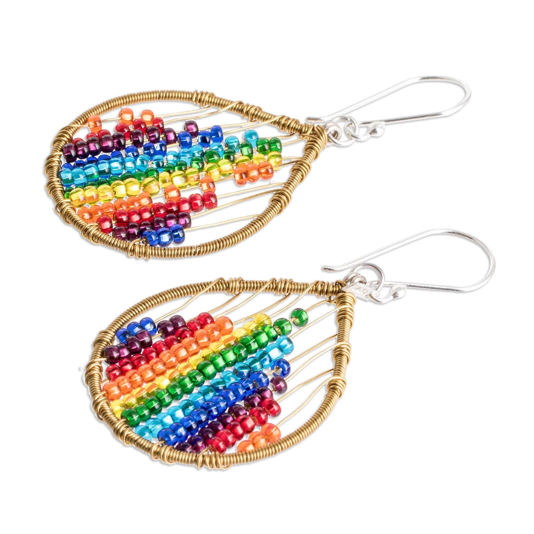 Glass Beaded Dangle Earrings in Rainbow Hues - Rainbow Contrasts