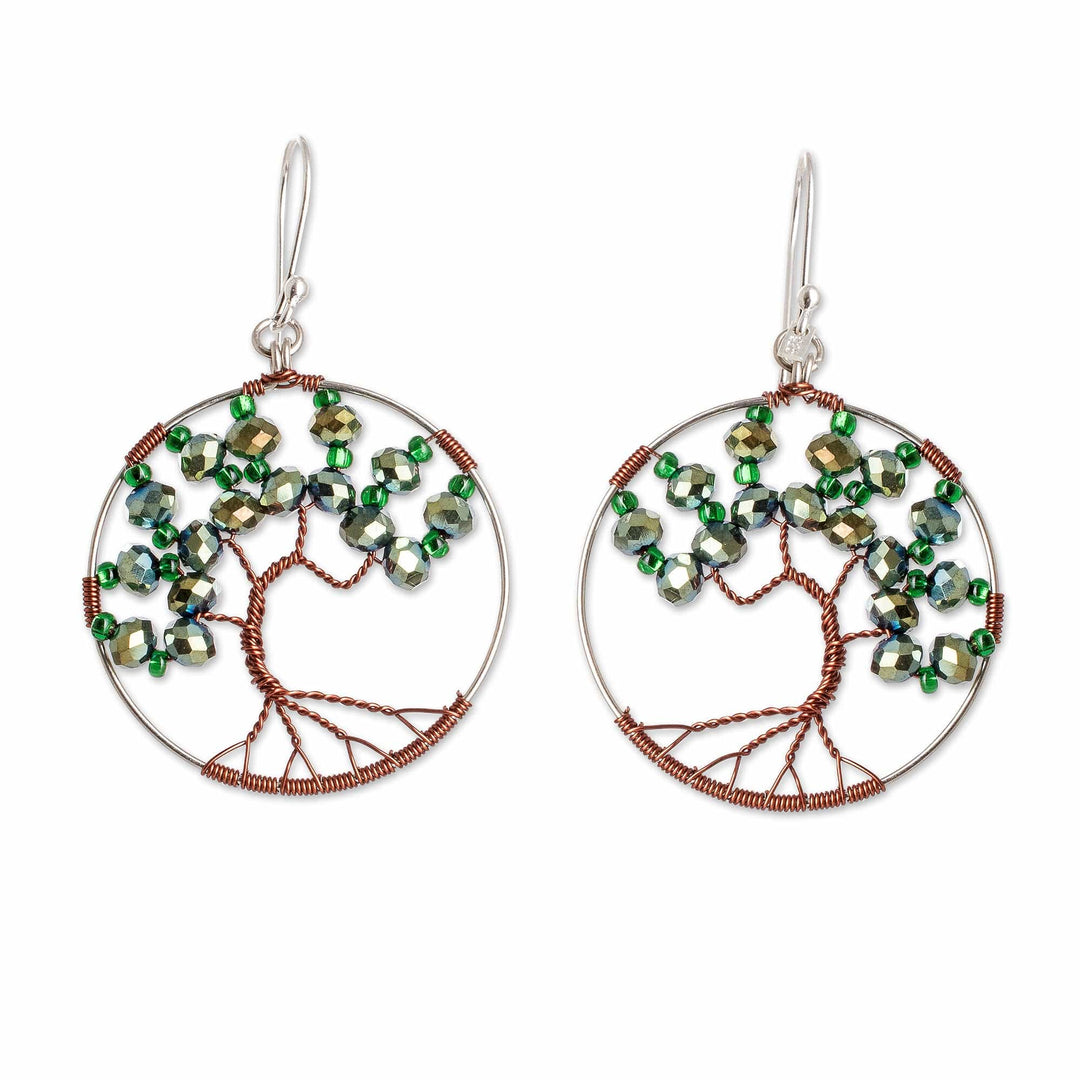 Tree-Themed Green Crystal and Glass Beaded Dangle Earrings - Fruits of Hope