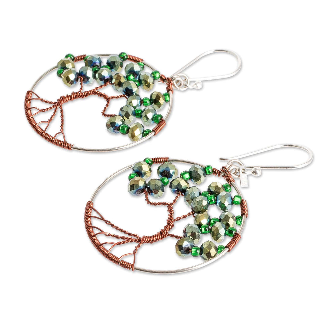 Tree-Themed Green Crystal and Glass Beaded Dangle Earrings - Fruits of Hope