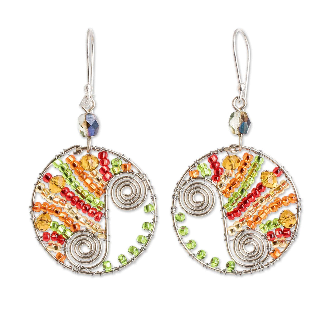 Orange and Green Crystal and Glass Beaded Dangle Earrings - Autumn Snail