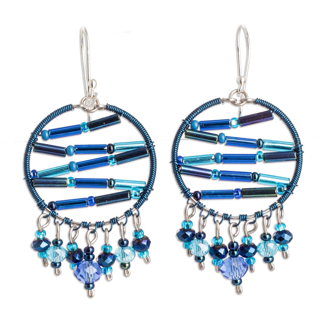 Blue Crystal and Glass Beaded Dangle Earrings from Guatemala - Heaven's Ornaments