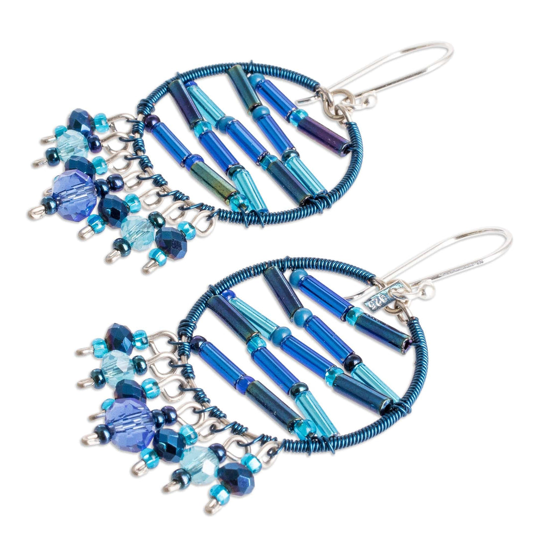 Blue Crystal and Glass Beaded Dangle Earrings from Guatemala - Heaven's Ornaments