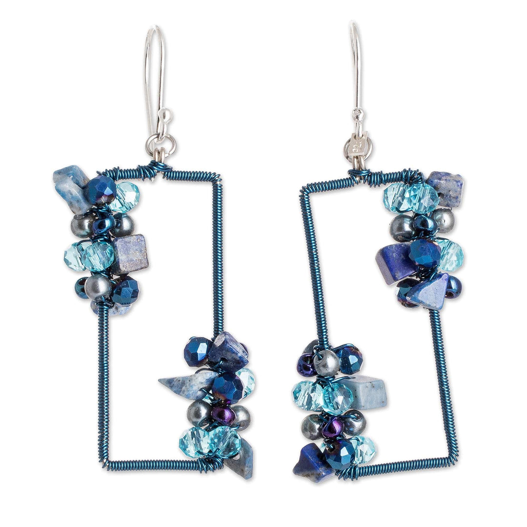 Blue Lapis Lazuli Crystal & Glass Beaded Dangle Earrings - Precious Intellect