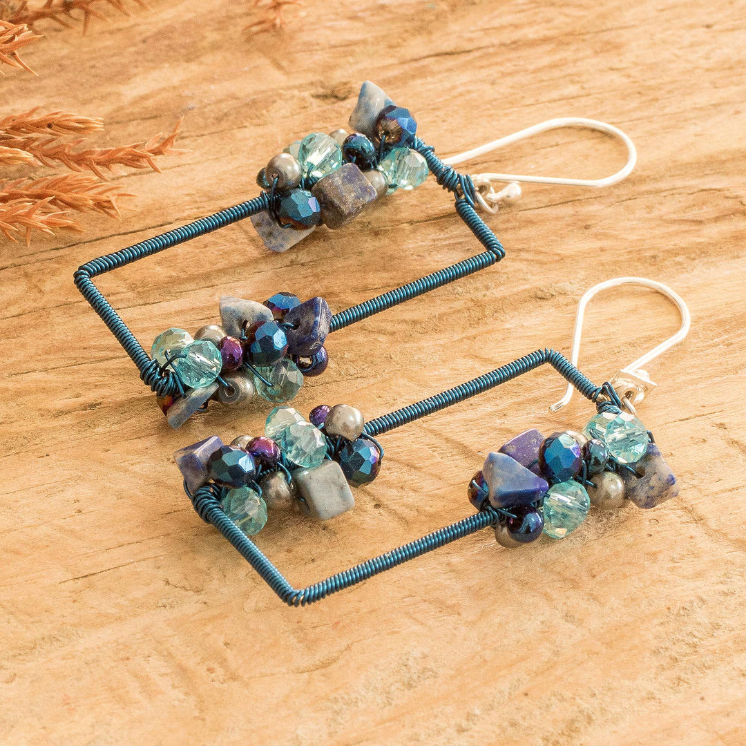 Blue Lapis Lazuli Crystal & Glass Beaded Dangle Earrings - Precious Intellect