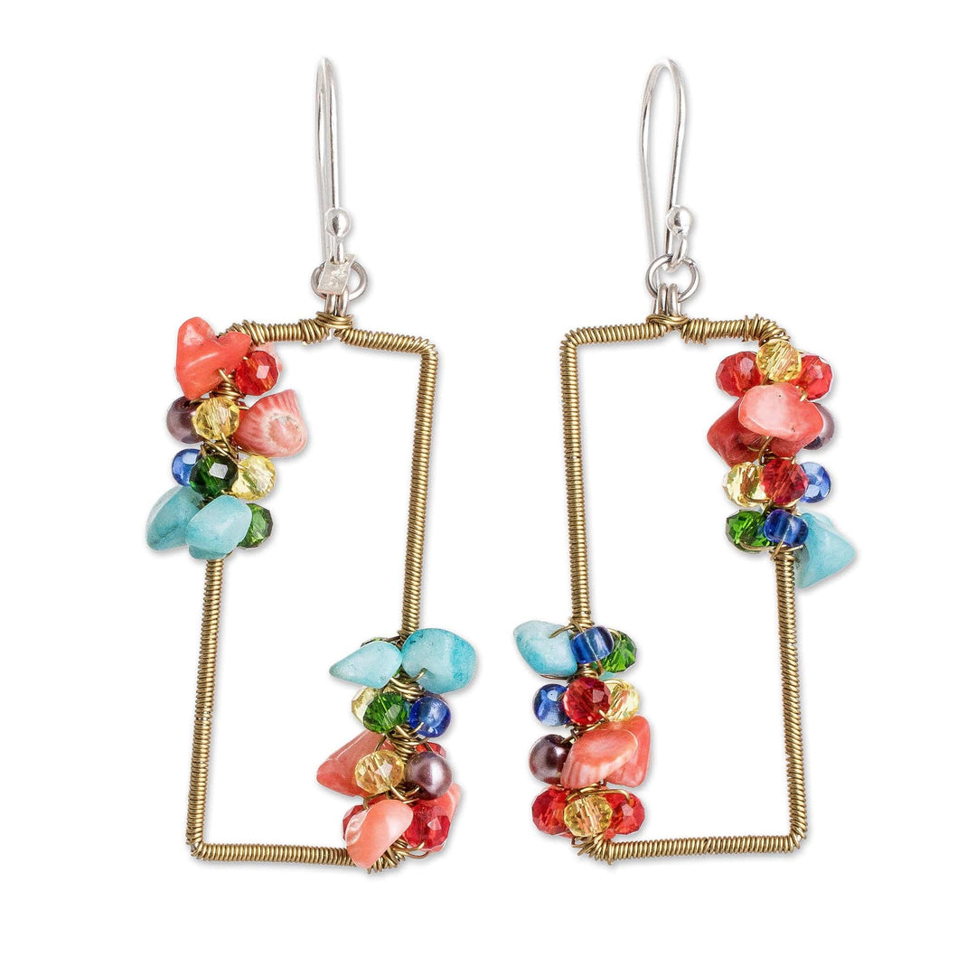 Handmade Colorful Crystal & Glass Beaded Dangle Earrings - Precious Shades