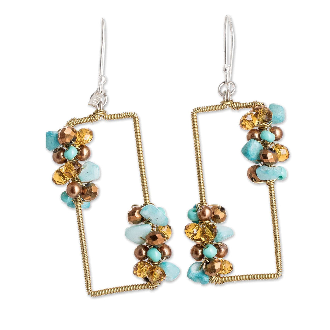 Handmade Aquamarine Crystal & Glass Beaded Dangle Earrings - Precious Aqua