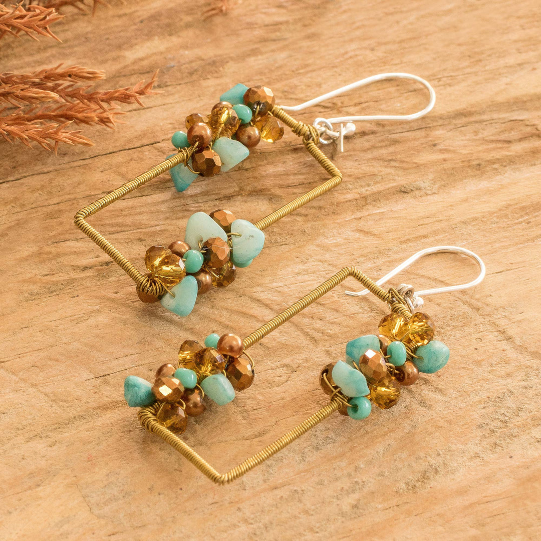 Handmade Aquamarine Crystal & Glass Beaded Dangle Earrings - Precious Aqua
