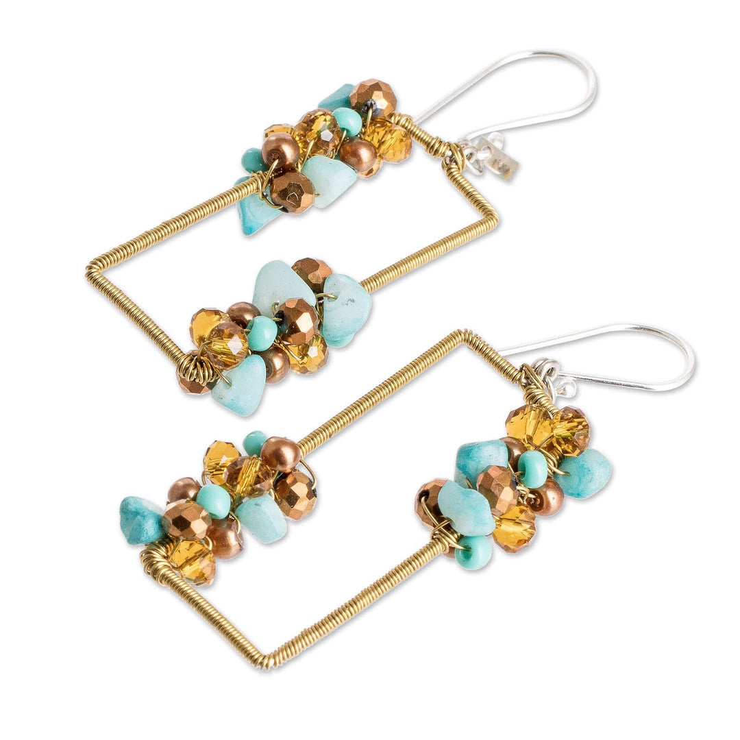 Handmade Aquamarine Crystal & Glass Beaded Dangle Earrings - Precious Aqua