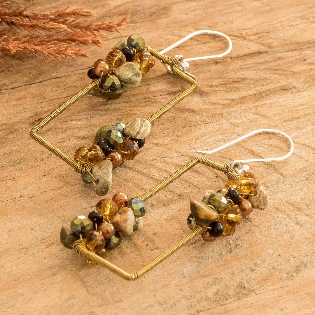 Golden Jasper Crystal & Glass Beaded Dangle Earrings - Precious Sunshine
