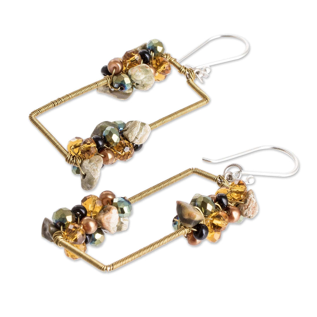 Golden Jasper Crystal & Glass Beaded Dangle Earrings - Precious Sunshine