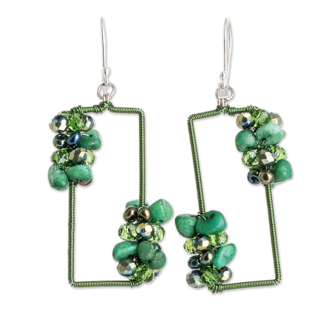 Green Jasper Crystal & Glass Beaded Dangle Earrings - Precious Nature