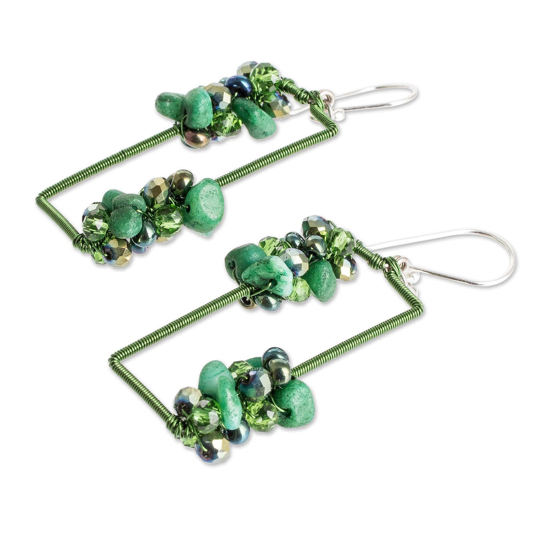 Green Jasper Crystal & Glass Beaded Dangle Earrings - Precious Nature