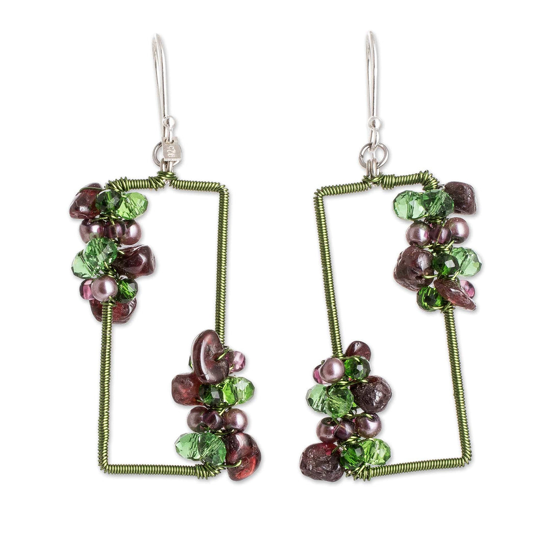 Handmade Green Garnet Crystal & Glass Beaded Dangle Earrings - Precious Green